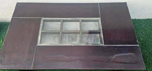 Wooden Coffee Table with Glass Display Insert - Dark Brown