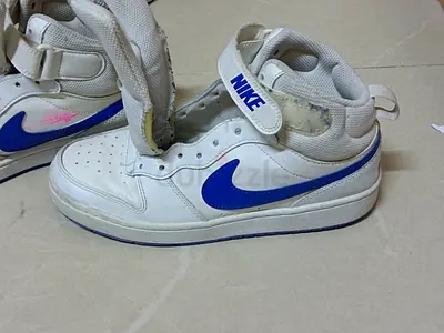 White Nike High-Top Sneakers with Blue Swoosh, Men's/Women's Casual Shoe