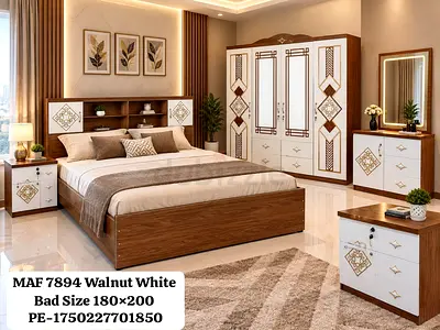 Walnut White Bedroom Set with Wardrobe - King size(180x200)