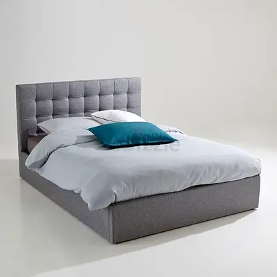 Grey Upholstered Double Bed with Padded Headboard