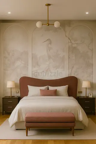 Queen bed with upholstered headboard - modern neutral set