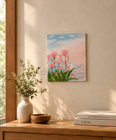 Hand-painted floral acrylic painting on canvas