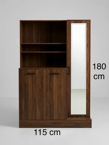 High Quality Wooden Storage Cabinet with Mirror and Shelves - 115x180cm