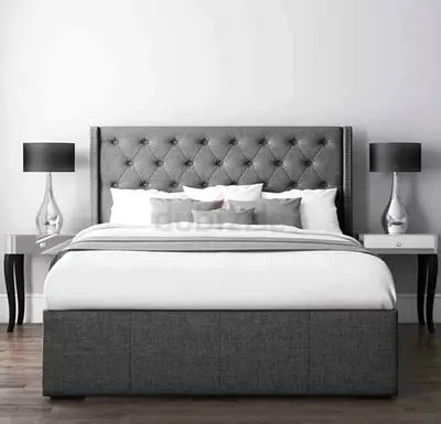 Grey upholstered double bed with tufted headboard included spring matress 22 cm thickness