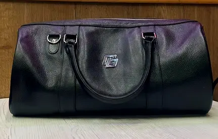 Pure Black Leather Weekender Duffel Bag