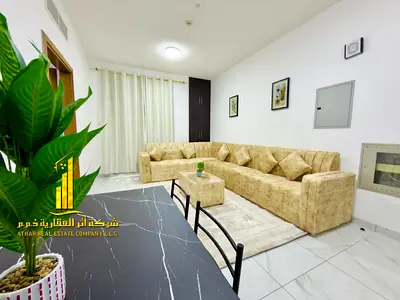 Luxury apartment, second occupancy, one bedroom, living room with open balcony. Ajman, Al Nuaimiya 1. Fully furnished for monthly rent.