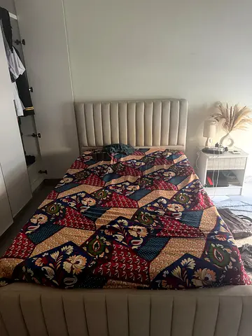 URGENT SALE !! MOVING!!Upholstered Double Bed Frame with Padded Headboard - Beige and under storage