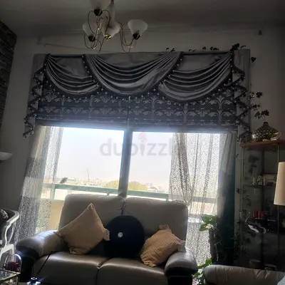 Pair of decorative window valances with sheer curtains - good condition