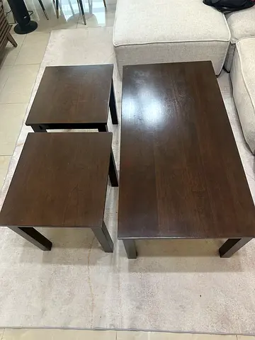 Set of 3 Dark Solid Wood Coffee and Side Tables - Great Condition