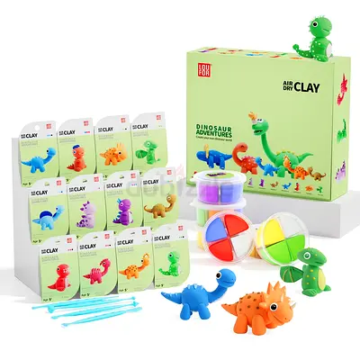 Air Dry Clay Dinosaur Playset - 12 Colors with Tools & Molds