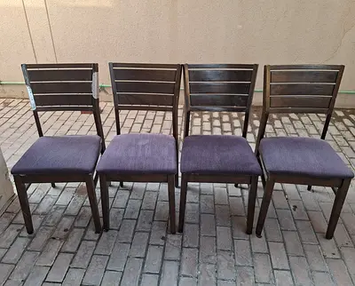 Set of 4 Wooden Dining Chairs with Fabric Seats - Used