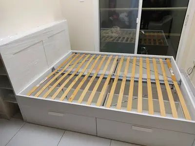 IKEA brimnessqueen size 160×200cm bed frame with headboard+ 4 big storage drawers with IKEA mattress