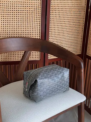 Goyard-style Grey Canvas Toiletry / Dopp Kit - Good Used Condition