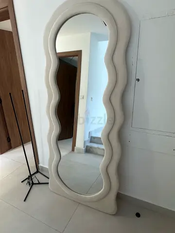 Full-length wavy framed floor mirror - white/cream worth 370 aed