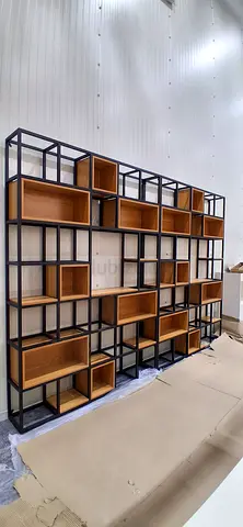 Large Industrial Metal & Wood Modular Display Shelving Unit