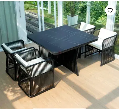 Outdoor/Indoor Wicker 4-Seater Dining Set with out Cushions - Black Square Table