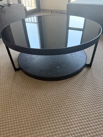 Round Glass and Metal Coffee Table — Black, Minimalist Design