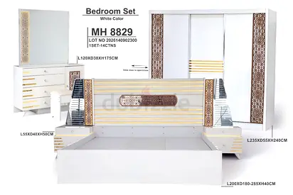 White Bedroom Set with Wardrobe, Bed, Dresser & Mirror - Model LMH 8829
