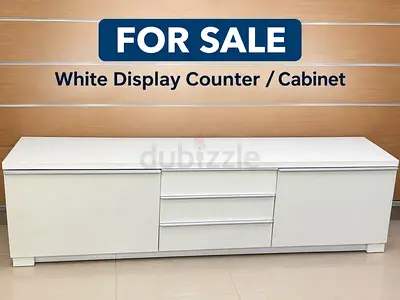 White Low Display Cabinet / TV Console with Drawers