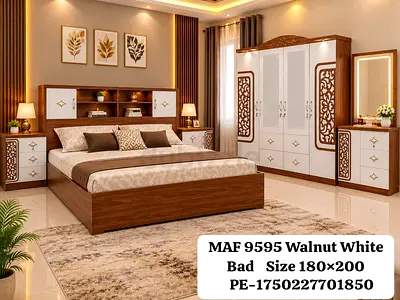 Walnut & White 6-Piece Bedroom Set (Bed 180x200) - brand new