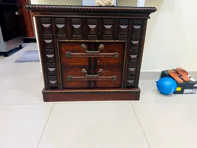 Solid Wood Vintage Nightstand / Bedside Cabinet with Carved Details