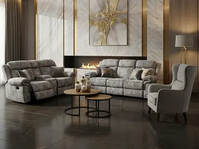 Gray Fabric 5 seater Sofa with Recliner and Matching Armchair