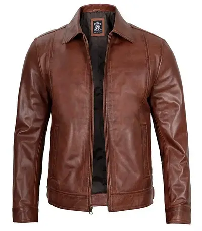 Men's Genuine Real lambskin Leather Jacket Shirt Collar Male Motorcycle Biker Jacket