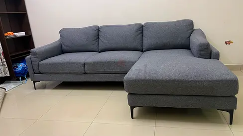 Grey L-shaped Fabric Sofa - Right Chaise, Good Condition