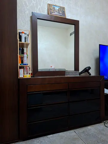 Dark Wood Dresser with Large Mirror - Good Condition