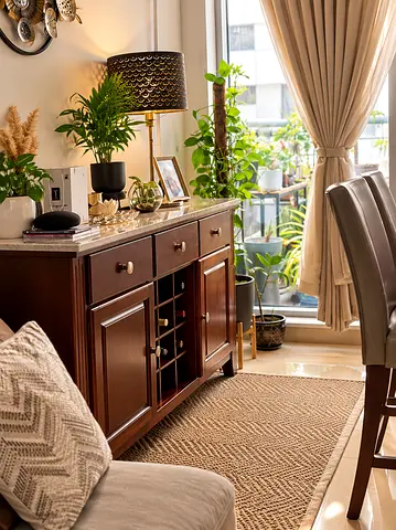 Solid Wood Sideboard / Buffet Cabinet with Marble Top