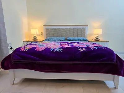Queen size bed frame with headboard and bedside tables (set)