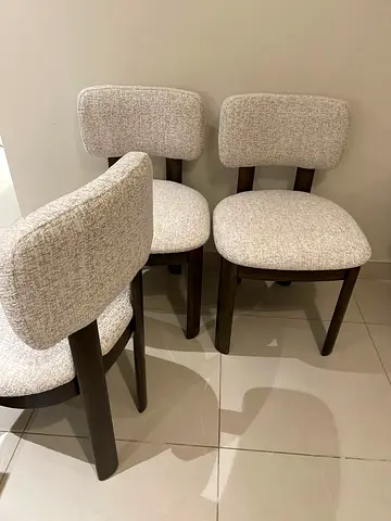 Brand new (not used) Set of 4 Upholstered Dining Chairs - Light Beige Fabric, Dark Wood Legs