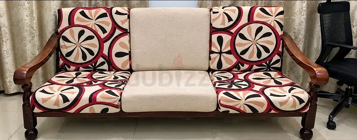 Wooden 3 + 2 -seater Sofa with Removable Cushions and teapoy - Good Condition