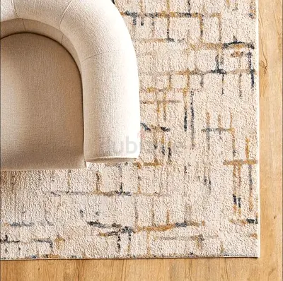 Large rug 200x290, cream with ochre & navy - Home Centre