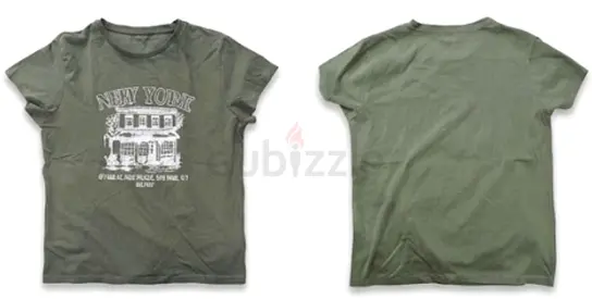 Vintage-Inspired Green New York Graphic Tee A soft, comfortable cotton blend t-shirt in a faded oliv