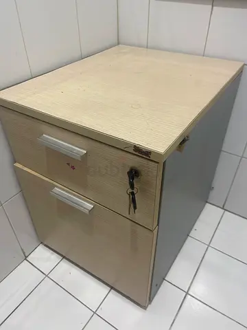 Small two-drawer wooden filing cabinet with lock - light wood finish
