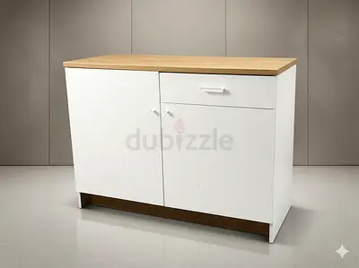 White Kitchen Base Cabinet with Wood Top and Drawer