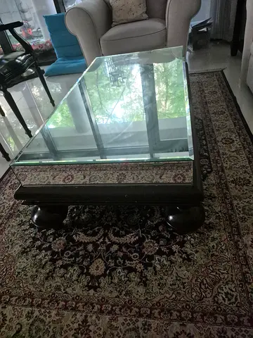 Glass Top Coffee Table with Wooden Base (Classic Design)