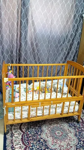 Happy Angel Wooden Baby Cot with Brand New Mattress - Excellent Condition -