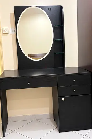 Black Vanity Dressing Table with Oval Mirror and Drawers