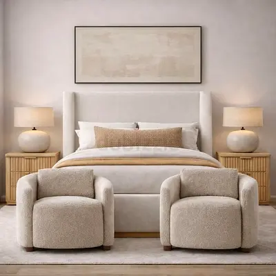 Brand New 180*200 king size wingback upholstered bed with archair
