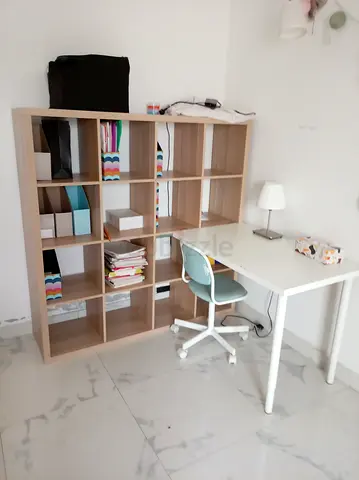 Ikea Kallax 12-cube Shelf Unit with White Desk and Chair - Good Condition