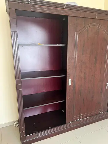 Dark Wood Sliding Door Wardrobe with Mirror - Good Condition