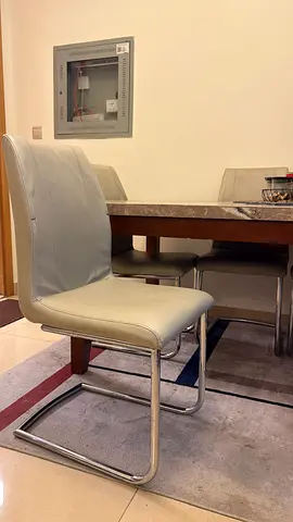 Set of 6 Modern Beige Dining Chairs with Metal Cantilever Frame