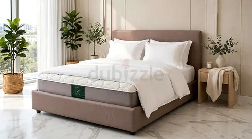 Queen fabric upholstered bed frame with headboard - good condition