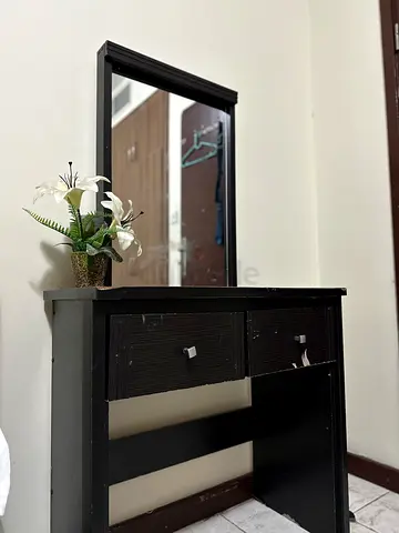 Dark brown Wooden Dressing Table with Mirror - 2 Drawers