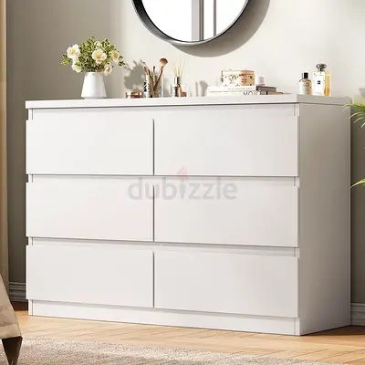 6 Drawer White Dresser Modern Chest of Drawers Bedroom Home Storage