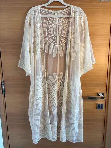 White Lace Long Kimono Cover Up/Cardigan