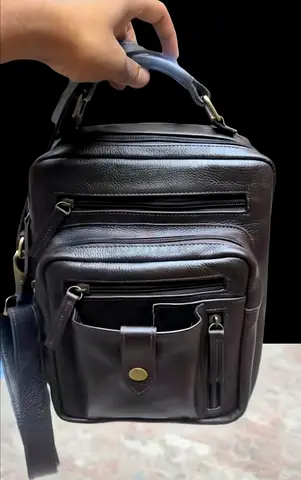 Compact Black Leather Men's Shoulder Bag / Small Briefcase