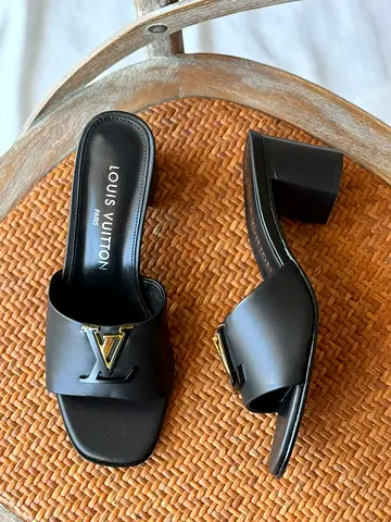 Louis Vuitton Black Leather Slide Heels - Size Not Specified